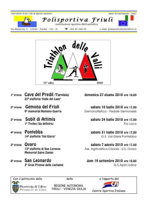 Il programma delle gare Il programma delle gare